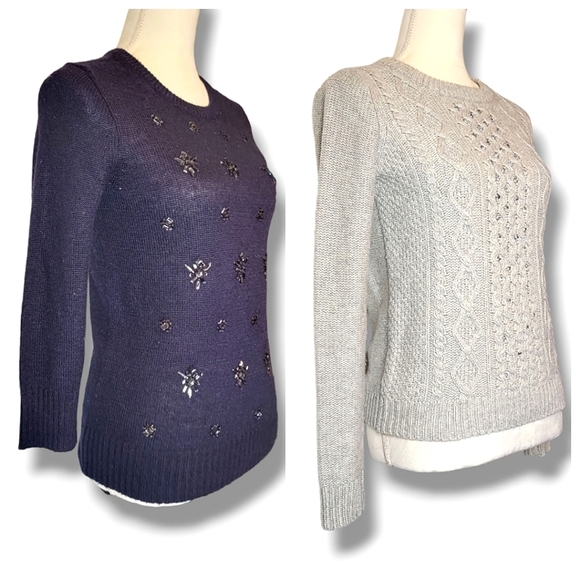 J. Crew Bundle of 2 Wool Blend Sweaters Size XS Blue Gray - Picture 3 of 11